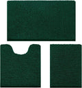HOMEIDEAS 3 Pieces Bathroom Rugs, Ultra Soft Non Slip Absorbent Chenille Toilet Bath Mat Set (Dark Green)