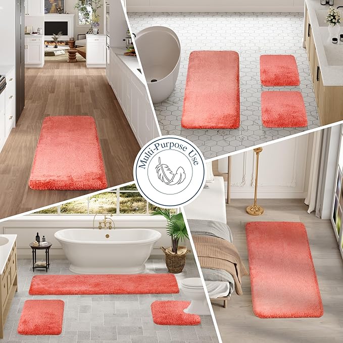 Walensee Bathroom Rug, Living Coral, 24" x 60", Extra Soft, Absorbent Shaggy Microfiber, Non-Slip, Machine Washable