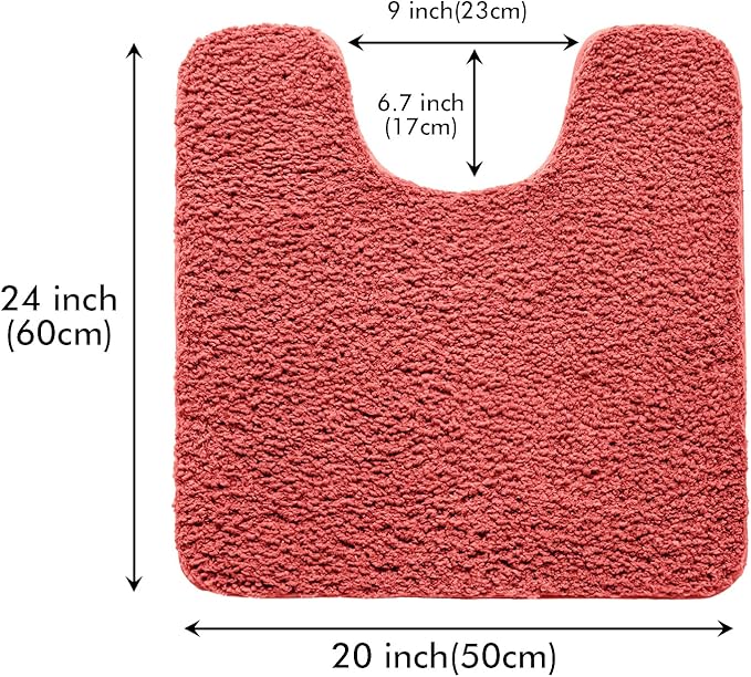 MIULEE Microfiber Toilet Bath Mat U-Shaped Contour Shaggy Bathroom Rugs Non Slip Extra Thick Soft Bath Rug Absorbent Water for Bathroom Commode Machine Washable(20x24 Inch, Coral)