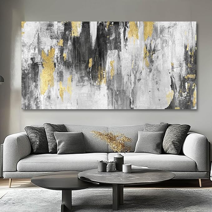Large Wall Art Living Room Decor Black and Gold Abstract Art Wall Modern Artwork Decor for Office Bedroom Kitchen 24x48 In