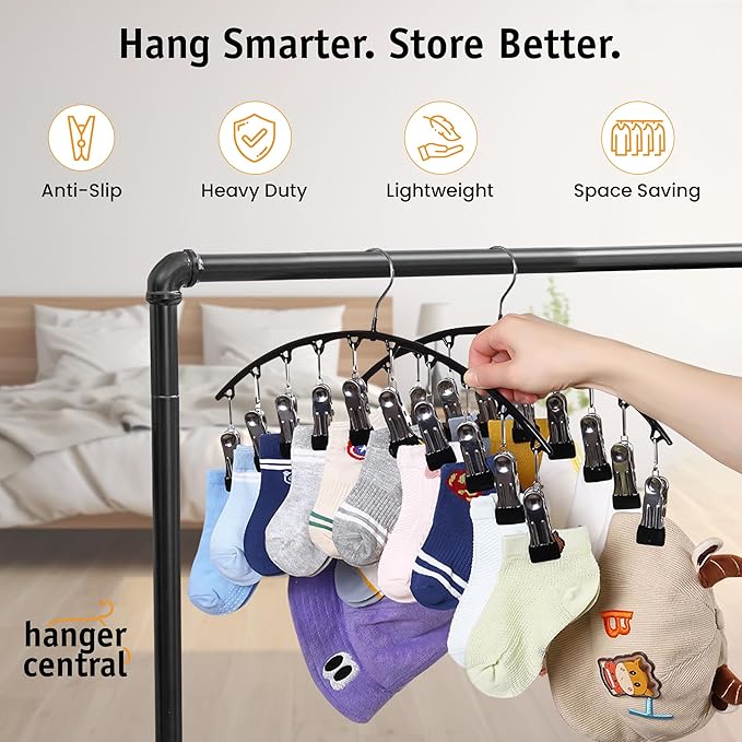 Hanger Central Legging Organizer for Closet – 2 Pack Metal Yoga Pants Hangers with 10 Non Slip Clips Each – Space Saving Hanging Closet Organizer for Clothes, Dorm Storage, Wardrobe – Black