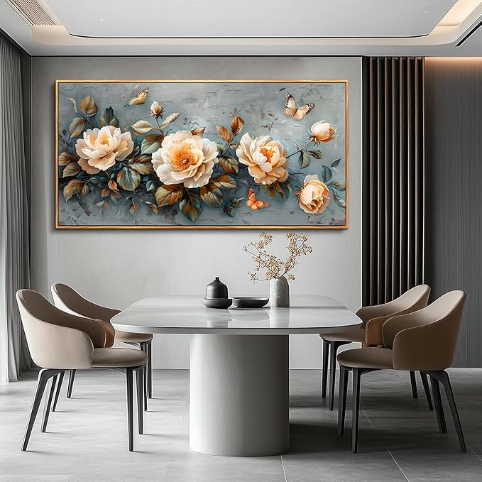 PHAOHUAXM Wall Art For Living Room Canvas Wall Decor For Bedroom White Ink-Wash Flower Wooden Frame Paintings Office Restaurant Room Decorations Printing Artwork Ready To Hang Home Decor 20" X40