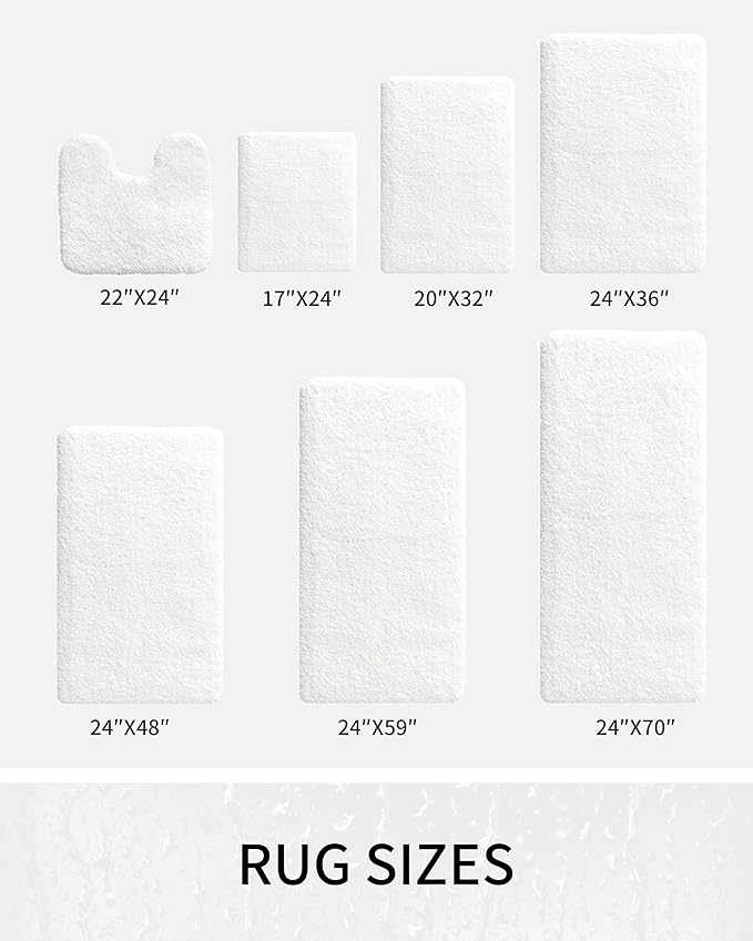 Toilet Rugs U-Shaped Mat 24x22, Contour Bathroom Mat - Ultra Soft & Absorbent Microfiber, Quick-Dry, Machine Washable with High Density Foam Latex Non Slip Backing, White
