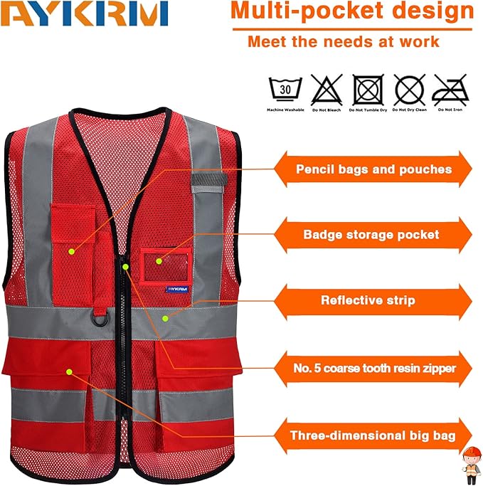 A-SAFETY Red mesh vest with visibility stripes