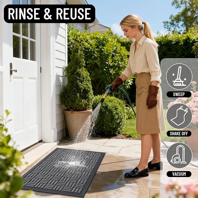 OLANLY Front Door Mat Outside Entrance 33x21, Absorbent, Heavy Duty Sturdy Natural Rubber Doormat Indoor Outdoor, Stain and Fade Resistant, Non-Slip Backing Low Profile Floor Mat for Entryway, Grey