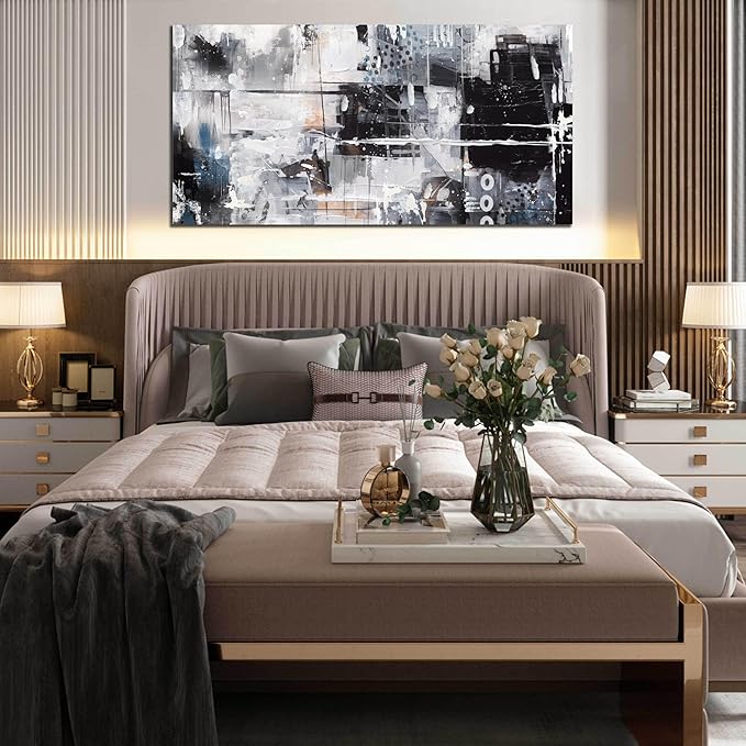 Abstract Wall Art for Living Room Large Size - Black and White Canvas Wall Art for Office - Modern Art Wall Decor for Bedroom Size 29" x 59"