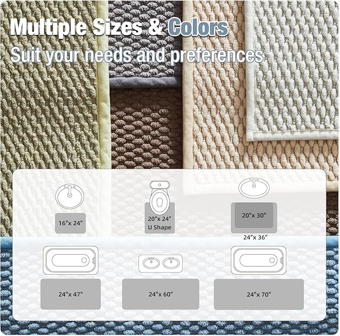 Bathroom Runner Rug, Long Bath Mat Washable Thin Quick Dry Low Pile Bathroom Runner Rugs Non Slip, Denim Blue 24"x70"
