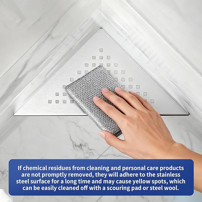 8'' Corner Shower Shelf 2 Pack, 304 Stainless Steel Grout in Shelves for Tiled Wall, Recessed Bathroom Shelf Rack, No Drilling Needed (8'', Silver)