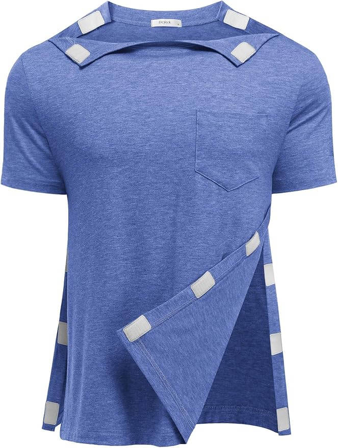 Deyeek Shoulder Post Surgery Recovery Shirts for Men Full Tear Away Short Sleeve T Shirt Adaptive Chemo Clothing