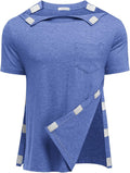 Deyeek Shoulder Post Surgery Recovery Shirts for Men Full Tear Away Short Sleeve T Shirt Adaptive Chemo Clothing
