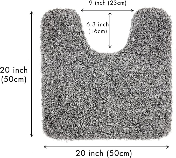 MIULEE Microfiber Toilet Bath Mat U-Shaped Contour Shaggy Bathroom Rugs Non Slip Extra Thick Soft Bath Rug Absorbent Water for Bathroom Commode Machine Washable(20x20 Inch, Grey)