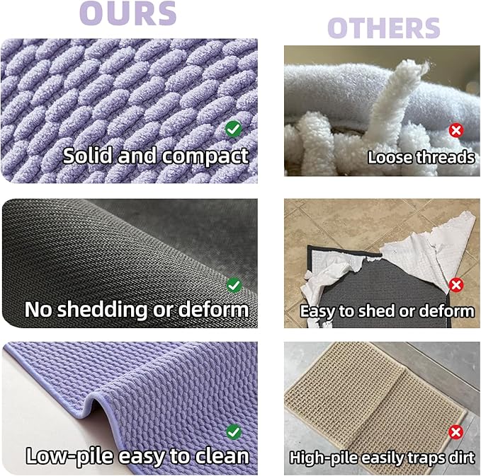 Bathroom Rugs Non Slip Washable, Super Absorbent Thin Bath Mat Quick Dry Low Pile Bathroom Rug, Lavender 24"x47"