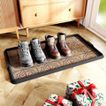 Mibao Boot-Tray Heavy Duty Rubber Shoe Mat with Lip Waterproof Shoe Tray for Entryway Indoor Outdoor Multi Use, Non-Slip Shoe Cleaning Shoe Storage with Artistic Prints, 16" x 27.5", Brown