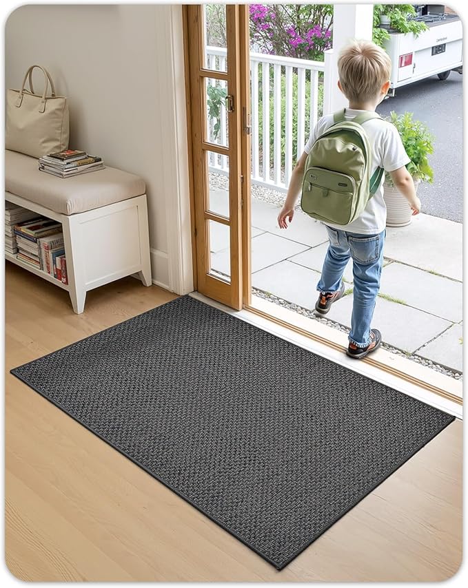 Color&Geometry Ultra-Thin Indoor Door Mat, 27"x59" Low-Profile Non-Slip Entryway Rug with Modern Geometric Texture, Washable Doormat for Entrance, Front Doors, Grey (Rolled-up NO Creases)