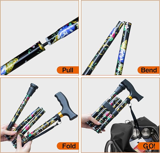 Walking Cane LIXIANG Cane for Man/Woman | Mobility & Daily Living Aids | 5-Level Height Adjustable Walking Stick | Comfortable Plastic T-Handle Portable Walking Stick Folding Cane