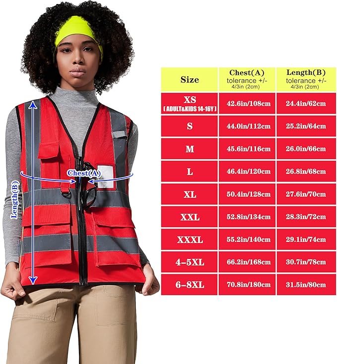 A-SAFETY High Vis Safety Vest for Women - Reflective Strips, Multi-Pockets, Zipper Closure