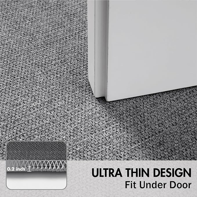 MIULEE Set of 2 Ultra Thin Bathroom Rugs, Rubber Bath Mats for Bathroom Non Slip, Quick Dry Absorbent Bath Rug Machine Washable, Fit Under Door, Shower, Sink, Home Decor, Grey, 20"x24"+17"x27"