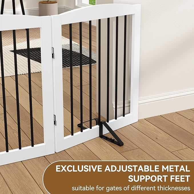 Support Feet for Pet Gate (Updated Version), Pet Gate Metal Support Feet Set of 2 for Extra Wide Foldable Dog Gates, Easy to Install, A Pair of Safety Fence Feet for Wooden Dog Gate, Black