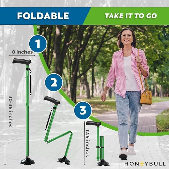 Walking Cane for Men & Women Foldable, Adjustable, Heavy Duty, Free Standing, All Terrain, Collapsible Walking Sticks for Seniors & Adults