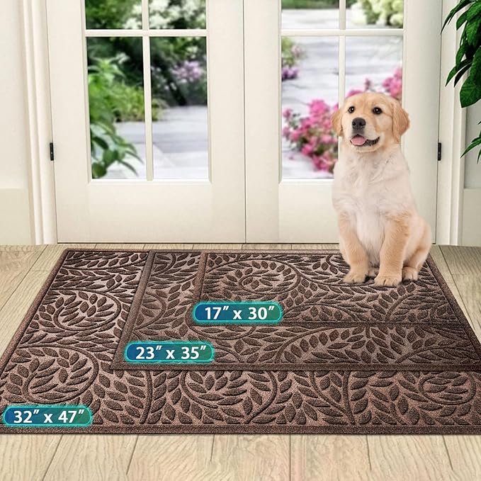 Bulijojo Front Door Mat Entrance,Durable Heavy Duty Welcome Mat,Thick Absorbent Natural Rubber Non Slip Mat,Sturdy Entryway Brown 47"x32"