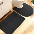 Ultra Thin Bath Mat, Upgrade Backing Non Slip Thin Bath Mats Fit Under Door, Quick Dry Ultra Absorbent Bathroom Rugs, Machine Washable Bath Rugs for Bathroom, Bathtub & Kitchen, Black/Solid/2 Piece