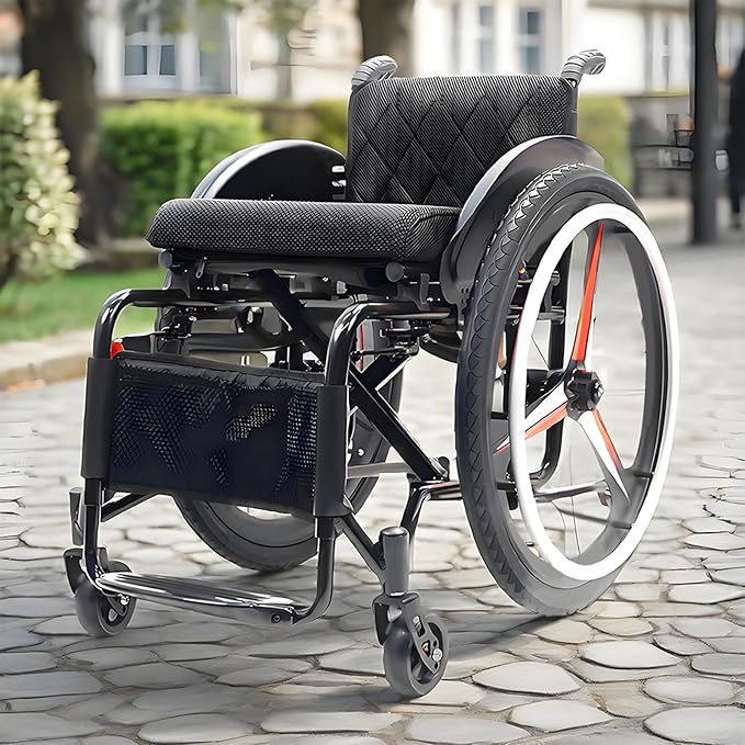 Aluminum Alloy Sports Wheelchair, Transport Wheelchair Lightweight Foldable, 220lbs Weight Capacity, Removable Tires, Manual Wheelchairs for Adults, Indoor and Outdoor Mobility Aid