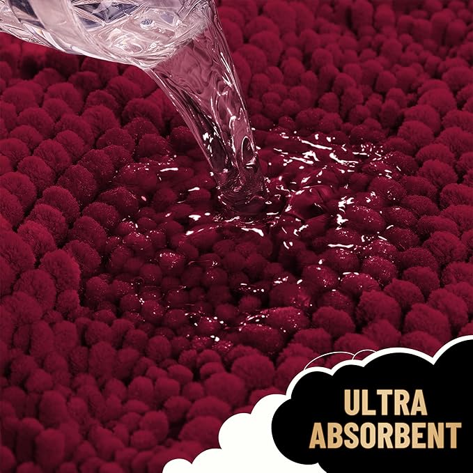 OLANLY Thick Bathroom Rugs 24x16, Extra Soft Absorbent Chenille Striped Bath Rugs, Rubber Backing, Machine Wash Dry, Bath Mats for Bathroom Floor, Tub and Shower, Home Decor Accessories, Burgundy