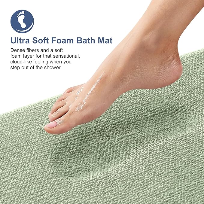 OLANLY Thick Memory Foam Bath Mat Rug 40x24, Extra Soft Absorbent Bathroom Rug, Quick Dry Bath Mats, Non-Slip, Machine Washable Carpet for Bathroom, Tub and Shower, Home Decor Accessories, Sage Green