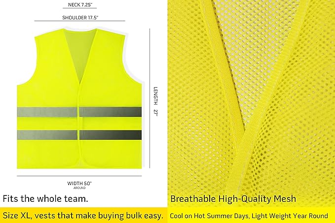PeerBasics Safety Vests 5 Pack - Yellow Reflective High Visibility, Men Women