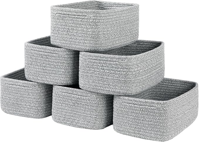6 Pack Storage Baskets for Shelves, Small Baskets for Shelves, Cute Decorative Storage Bins, Organizer Basket for Gifts Empty, 11.8''Lx7.8''Wx4.7''H-Grey
