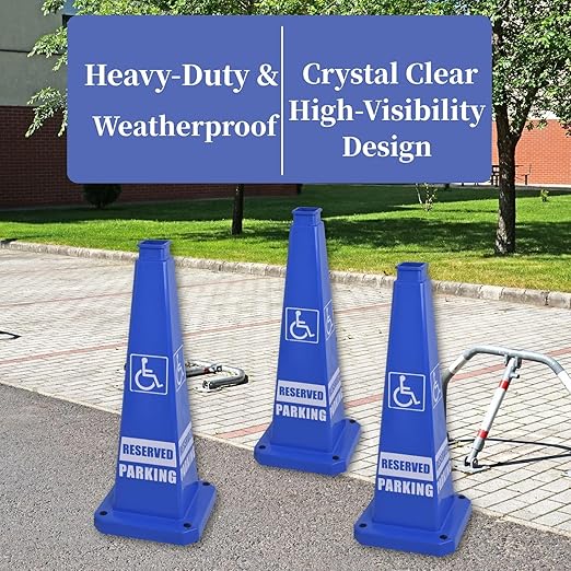 BESEA Reserved Parking Cone 6 Pack, 28" No Parking Sign Cone with Weighted Base, Blue 4-Sided “ Reserved Parking” Warning Cone for Driveways Business Parking Lots Garages Indoor/Outdoor