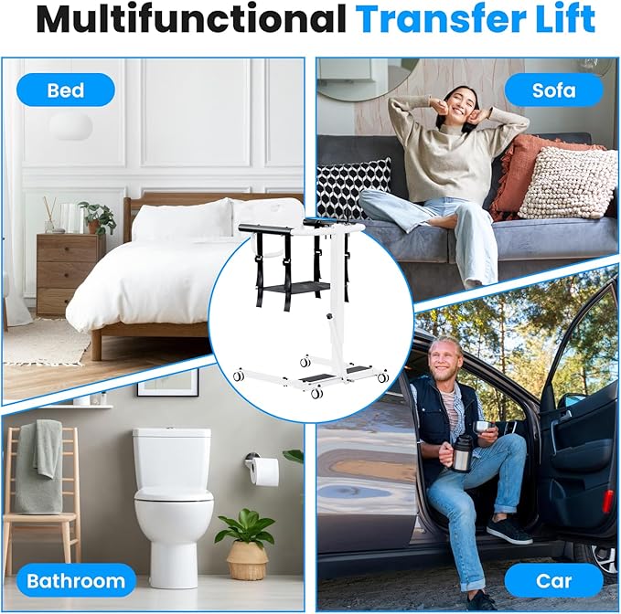Portable Patient Lift Chair, Transfer Chair for Elderly & Disabled, Folding Wheelchair Lift for Home, Bathroom & Car Transfers, 3 Seat Cushions Included, 287lbs Capacity