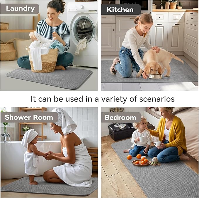 Long Kitchen Runner Rugs Non Slip Washable, Linen-Like 0.3" Thick Cushioned Absorbent Kitchen Mats for Floor, Mild Anti-Fatigue Sink Floor Mat Laundry Standing Mat, Easy Clean, Gray 17"x71"