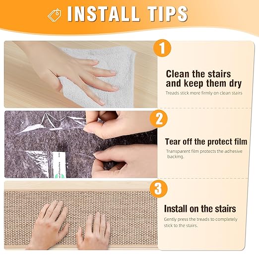 10pcs Stairs Treads and 1 Landing Carpet, Breathable Linen Stair Carpet Non Slip for Wooden Steps Peel and Stick Stairs Runner Indoor Self-Adhesive Treads Stair Covers Mat 8"X30" and 30"X30"