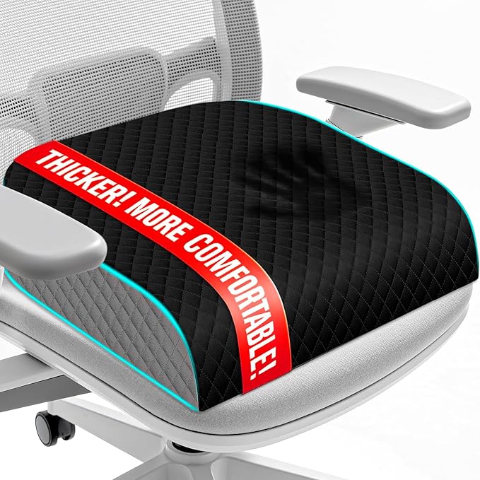 Seat Cushion, Memory Foam Chair Pad, Non-Slip Cushion for Office, Home, Car, Large Desk Chair Cushion, Washable Cover & Handle, X-Large, Black