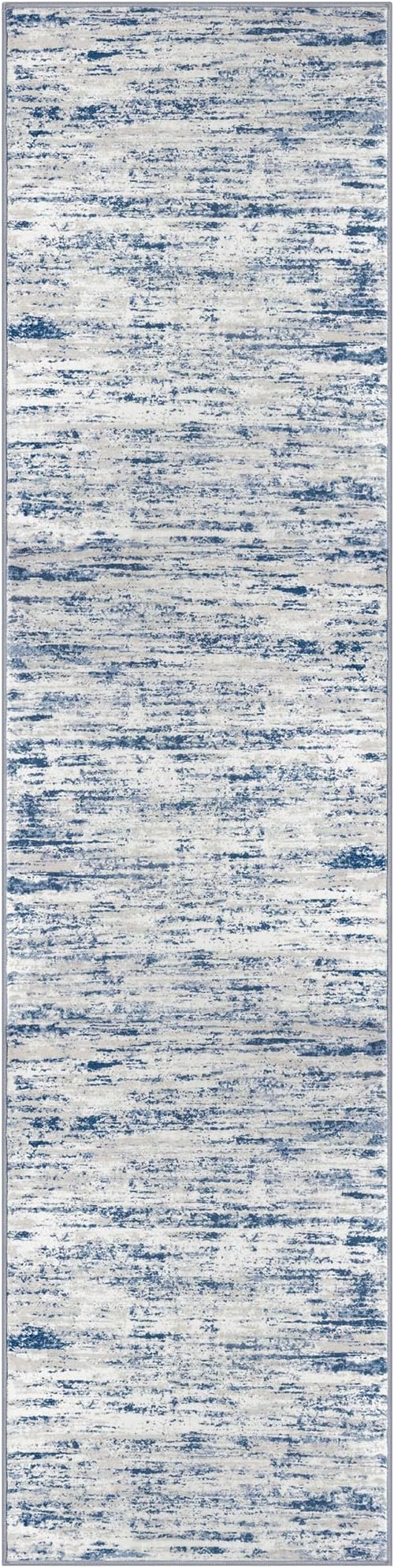 Modern Abstract Hallway Runner Rug, Blue White Washable Kitchen Runner Non-Slip Soft 2x8 Runner Rug Thin Print Faux Wool Carpet for Entryway Bedroom Laundry Room Indoor Home Decor