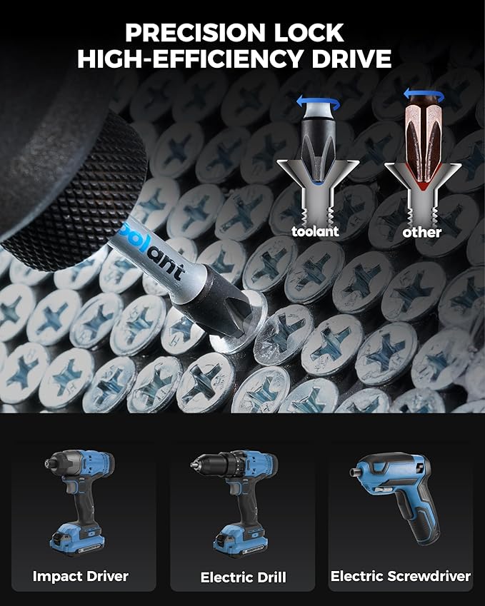 toolant Impact Driver Bit Set, Magnetic Screwdriver Bit Set, 1/4'' Hex S2 Steel Impact Driver Bit Set with Storage Box, 40-Piece