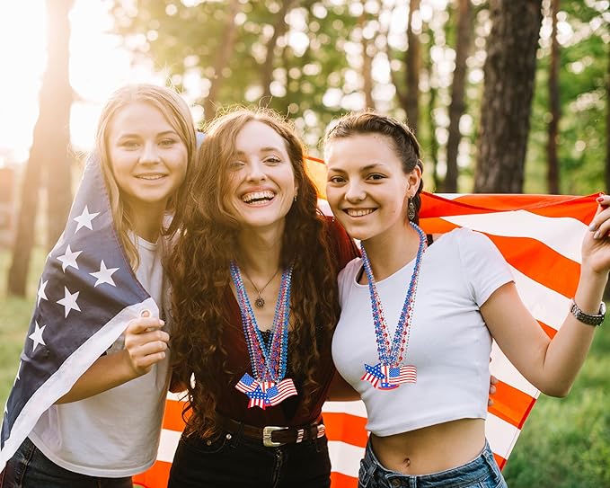 Moon Boat 120PCS 4th of July Accessories Necklaces: Blue White and Red Beads Bulk, Patriotic Party Independence Memorial Day Favors Toys Decorations