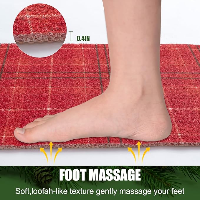 Christmas Non-Slip Bathtub Mat, Anti Slip Shower Mat, Fast Drying Bathtub Mats, Foot Scrubber Mat, Anti Slip Mat for Tub, Floor, Bathroom, Kitchen, Home, Hotel (Holiday Plaid, 24"x16")