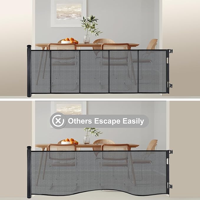 200 inches Extra Wide Retractable Baby Gate, 41.5 inches Tall Mesh Safety Gate for Oversized Openings, Living Rooms, Patios, Child & Pet Barrier for Indoor Outdoor Use, Black