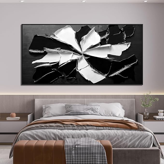 Abstract Wall Art Decor Modern Large Wall Art for Living Room Abstract Canvas Art Wall Decor Framed Oversized Black and White Wall Art Prints Flowers Artwork for Walls Office Home Decorations 29" X 58"