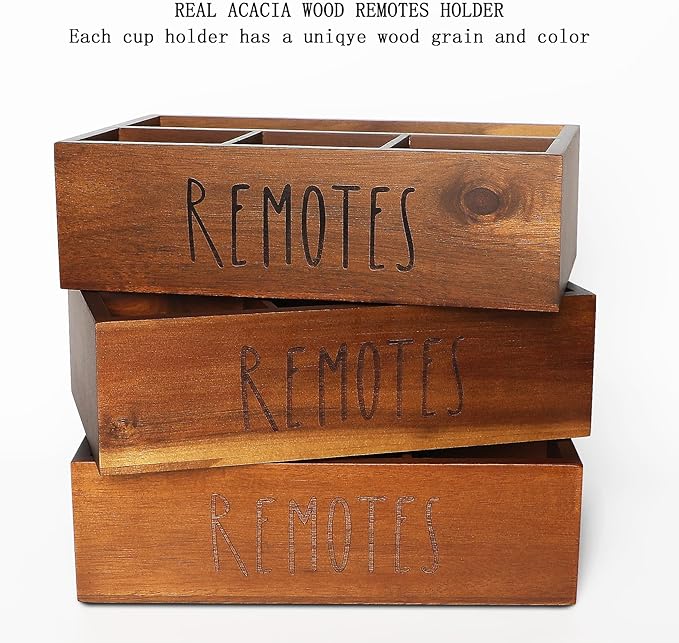 Acacia Wood Remote Control Holder, TV Remote Holder, Remote Organizer for Table,Home,Living room, bedroom for Wooden Remote Box (Brown, XL,for 6+ Remote Controls)