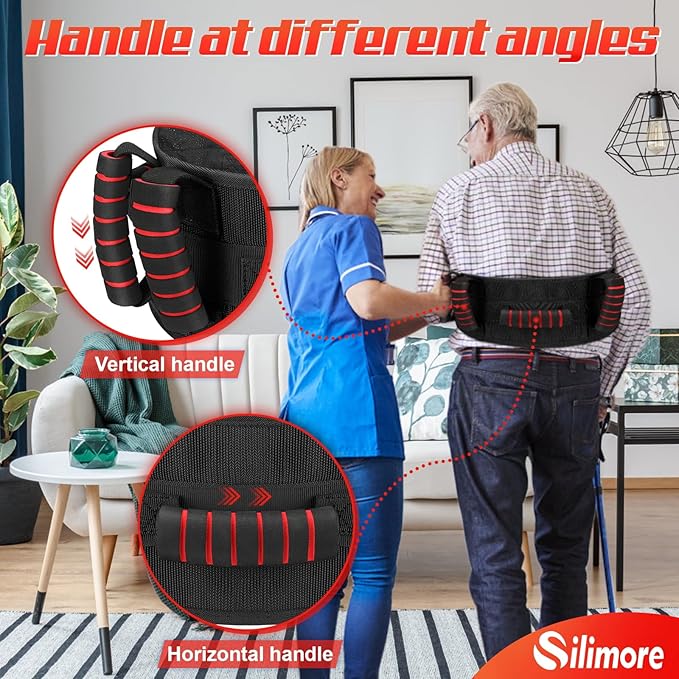 Gait Belt for Seniors with Handles, Gate Belts Medical for Elderly Physical Therapy Transfer Belt for Lifting Seniors,Patients,Disabled (Red)