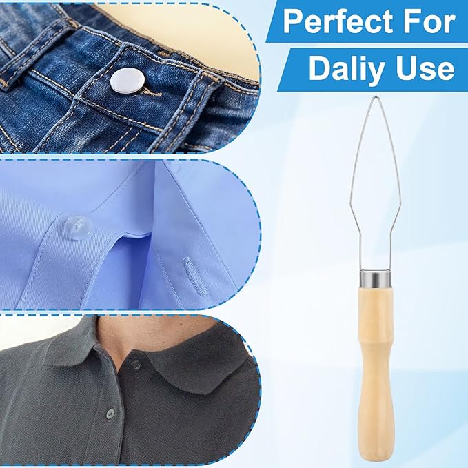 Easy Button Hook for Seniors, Wood Handle Button Fastener Assist Device, Portable One Hand Button Helper Tool Dressing Aids for Elderly, Disabled, Arthritis - 1 Pcs