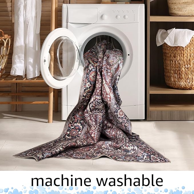 Keen Home Design 2x7 Rug - Machine Washable Runner Rug with Non-Slip Backing, Ideal for Hallway, Entryway, Kitchen, Laundry Room - Vintage, Easy Clean, Durable, Low Pile Rug - (2'6" x 7')