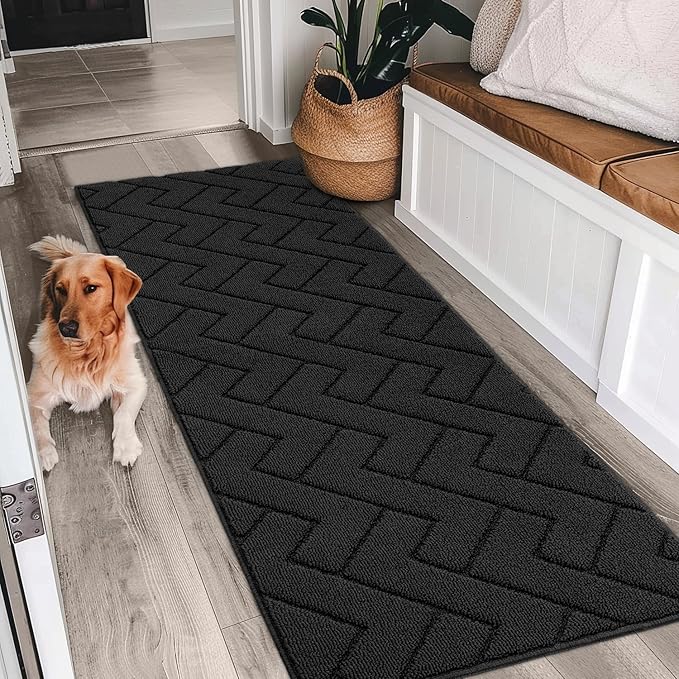 hicorfe Indoor Doormat,Front Back Door Mat Rubber Backing Non Slip Door Mats 24"x71" Absorbent Resist Dirt Entrance Doormat Inside Floor Mats for Entryway Washable Low-Profile(Charcoal)