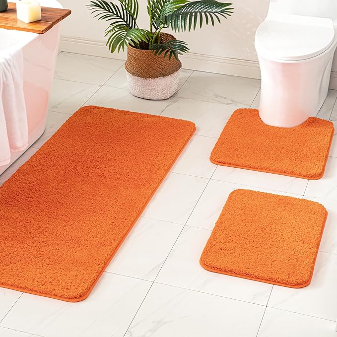 MIULEE Orange Toilet Rug U Shaped for Bathroom - Soft and Absorbent Microfiber Contour Bath Rugs for Toilet, Non Slip Rubber Backside for Extra Safety, Machine Washable - 20''x24''