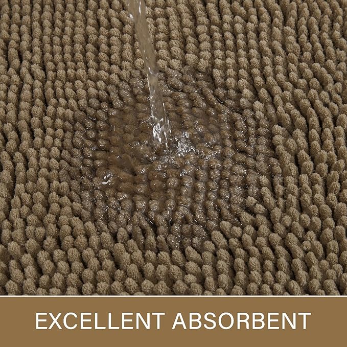 LOCHAS Luxury Bathroom Rug Shaggy Bath Mat 24 x 70 Inch, Washable Non Slip Bath Rugs for Bathroom Shower, Soft Plush Chenille Absorbent Carpets Mats, Tan