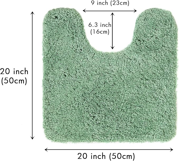 MIULEE Microfiber Toilet Bath Mat U-Shaped Contour Shaggy Rugs Non Slip Extra Thick Soft Absorbent Water for Bathroom Commode Machine Washable(20x20 Inch, Sage Green)