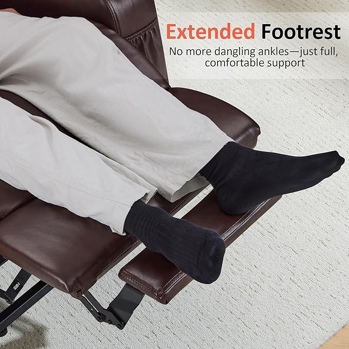 MCombo Large Power Lift Recliner Chair with Massage and Heat for Tall Elderly People, 3 Positions, Cup Holders, and USB Ports, Faux Leather 7516 (Large, Dark Brown)